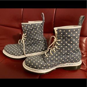 Dr. Martens Castel blue and white polka dot boots